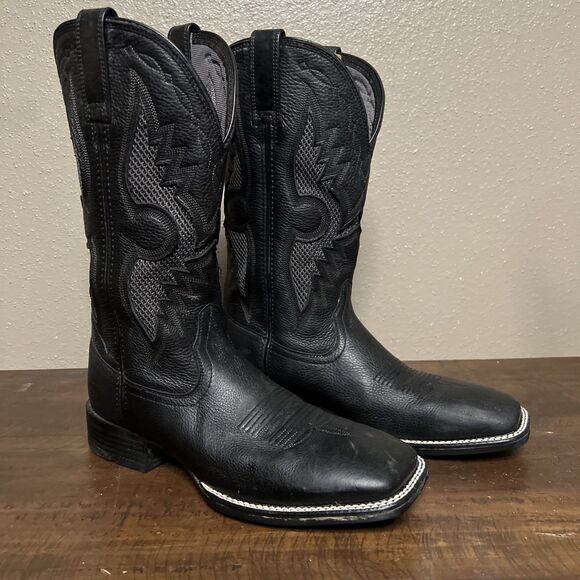 Men's Ariat VentTEK Cowboy Boots Square Toe Black US Size 10D - Style 10027203 - Picture 3 of 13